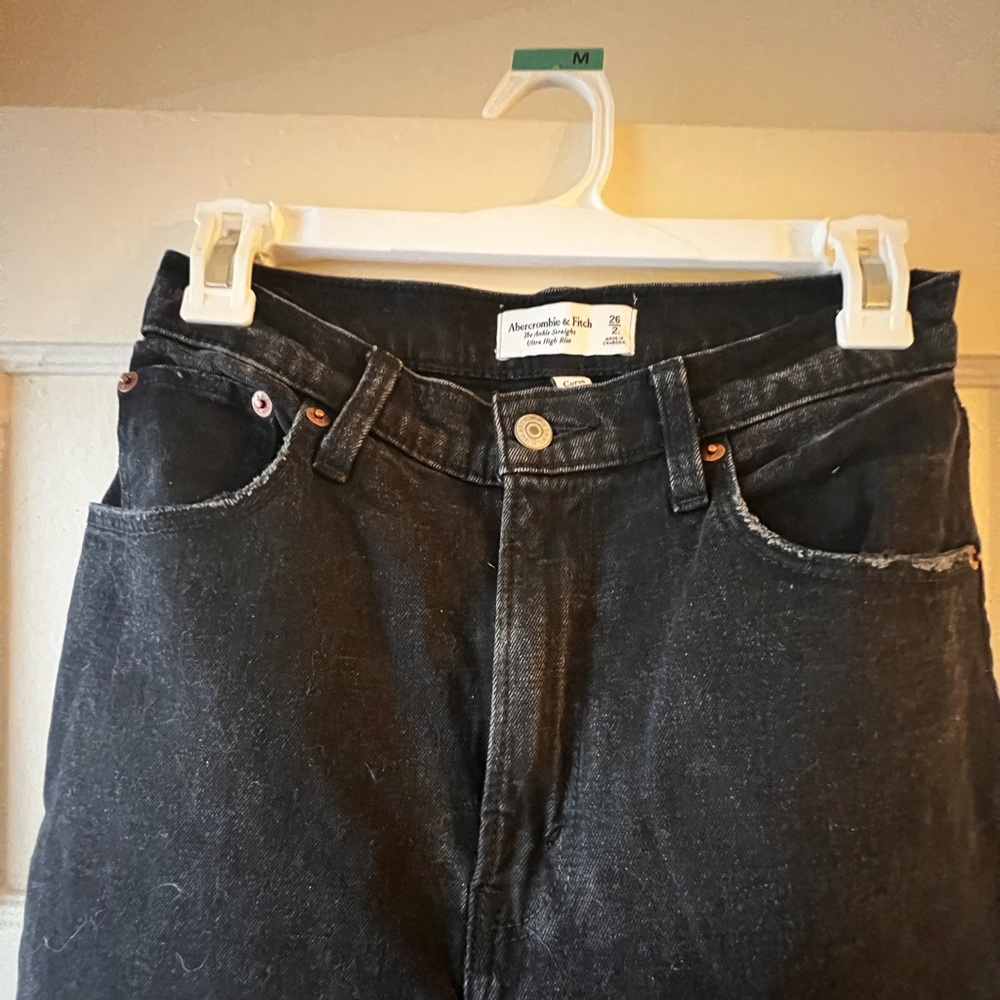 EUC Abercrombie & Fitch Ankle Straight Ultra High Rise Mom Dad Jeans Black